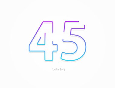 45 numara, ana hatlı vuruş gradyanı yazı tipi. Moda, dinamik yaratıcı tarz tasarımı. Logo, marka etiketi, tasarım elemanları, uygulama ve daha fazlası için. İzole vektör illüstrasyonu