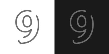 9 numara çizgi tasarımı yazı tipi. Karşıtlık renk vektörü çizimi