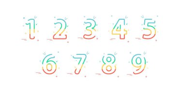 Birinci yıldönümü kutlama vektörü seti, selamlama, tebrik, konfetiyle renkli tasarım. Doğum günü ya da düğün partisi şenlik dekorasyonu. Eps10 illüstrasyon 