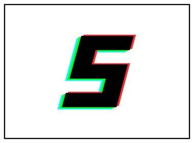 S harfi logosu, vektör ayırıcı yazı tipi. Dinamik, bölünmüş renk, kırmızı, yeşil, siyah çerçeveli beyaz arkaplan. Eps10 illüstrasyon