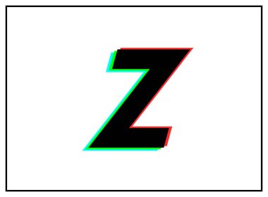 Z harfi logosu, vektör ayırıcı yazı tipi. Dinamik, bölünmüş renk, kırmızı, yeşil, siyah çerçeveli beyaz arkaplan. Eps10 illüstrasyon