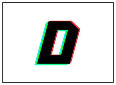 D harfi logosu, vektör ayırıcı yazı tipi. Dinamik, bölünmüş renk, kırmızı, yeşil, siyah çerçeveli beyaz arkaplan. Eps10 illüstrasyon