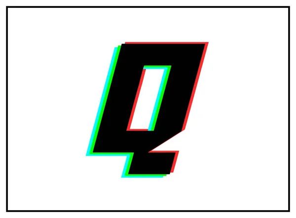 Q字母标识 矢量设计字体 数字阴影红色 蓝色在黑色框白色背景 第10部分说明 — 图库矢量图片