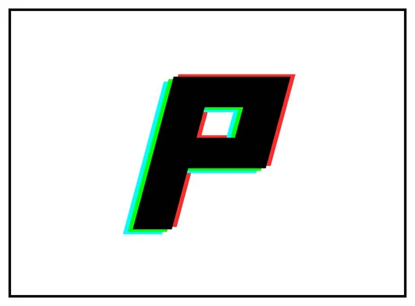 P文字ロゴ ベクトルデザインフォント ダイナミック 分割色 番号の影赤 白の背景に黒のフレームで青 第十話図 — ストックベクタ