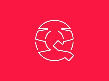 Q harfi, modern moda eleştirileri. Devamlı çizgi, eşsiz yazı tipi. Vektör eps10 illüstrasyonu