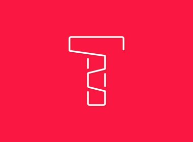 T harfi, modern moda eleştirileri. Devamlı çizgi, eşsiz yazı tipi. Vektör eps10 illüstrasyonu