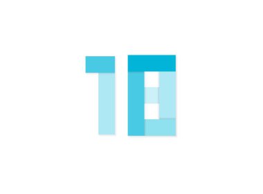 18 numara, vektör logosu, mavi tonlardan yapılmış kağıt kesiği yazı tipi. Beyaz arkaplanda izole edilmiş. Eps10 illüstrasyon