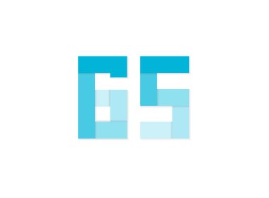 65 numara, vektör logosu, mavi tonlardan yapılmış kağıt kesiği yazı tipi. Beyaz arkaplanda izole edilmiş. Eps10 illüstrasyon5