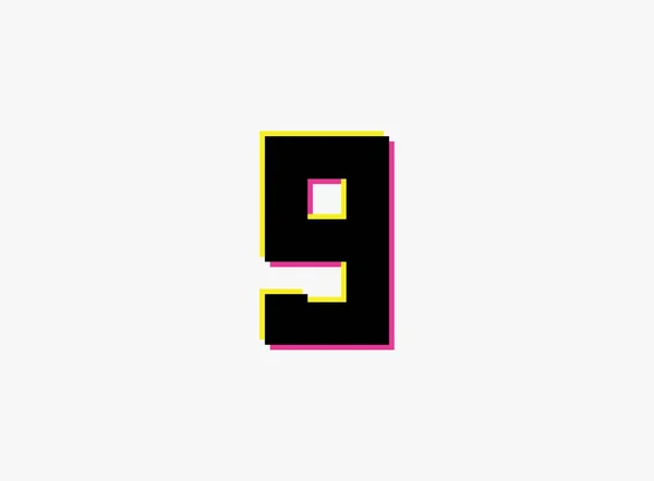 9番ベクトルのデザインロゴ ダイナミック 分割色 白の背景に番号ピンクと黄色の影 ソーシャルメディア デザイン要素 創造的なポスター 記念日のお祝い 挨拶やウェブのために — ストックベクタ