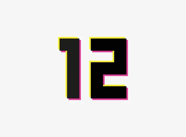12番ベクトルのデザインロゴ ダイナミック 分割色 白の背景に番号ピンクと黄色の影 ソーシャルメディア デザイン要素 創造的なポスター 記念日のお祝い 挨拶やウェブのために — ストックベクタ