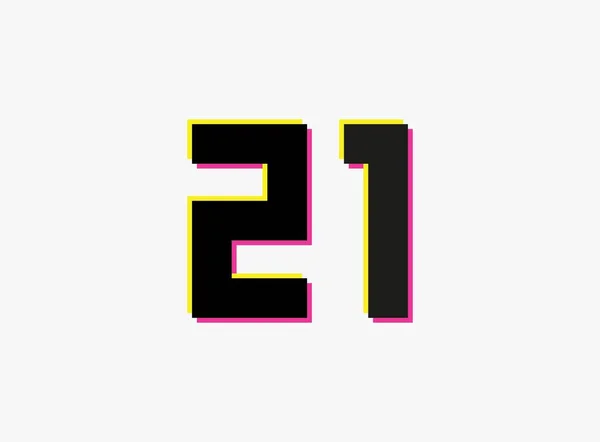 21番ベクトルのデザインロゴ ダイナミック 分割色 白の背景に番号ピンクと黄色の影 ソーシャルメディア デザイン要素 創造的なポスター 記念日のお祝い 挨拶やウェブのために — ストックベクタ