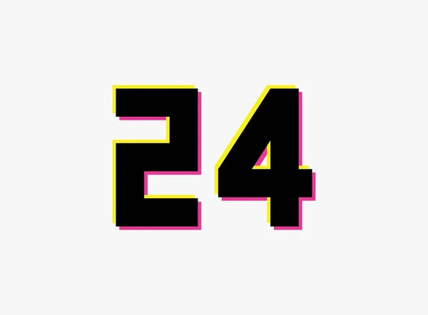 24号矢量设计标志 数字的阴影粉红色和黄色的白色背景 社交媒体 设计元素 创意海报 周年纪念 问候语和网络 — 图库矢量图片