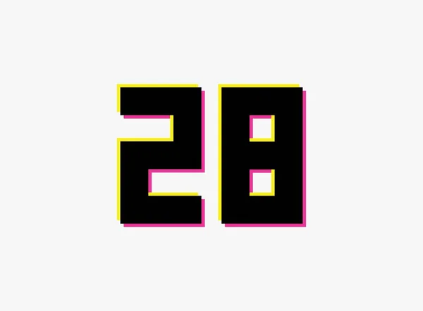 28号矢量设计标志 数字的阴影粉红色和黄色的白色背景 社交媒体 设计元素 创意海报 周年纪念 问候语和网络 — 图库矢量图片