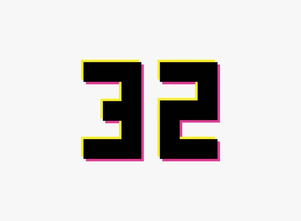 32番ベクトルのデザインロゴ ダイナミック 分割色 白の背景に番号ピンクと黄色の影 ソーシャルメディア デザイン要素 創造的なポスター 記念日のお祝い 挨拶やウェブのために — ストックベクタ