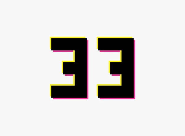 33番ベクトルのデザインロゴ ダイナミック 分割色 白の背景に番号ピンクと黄色の影 ソーシャルメディア デザイン要素 創造的なポスター 記念日のお祝い 挨拶やウェブのために — ストックベクタ