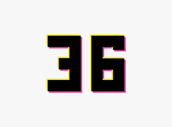 36号矢量设计标志 数字的阴影粉红色和黄色的白色背景 社交媒体 设计元素 创意海报 周年纪念 问候语和网络 — 图库矢量图片