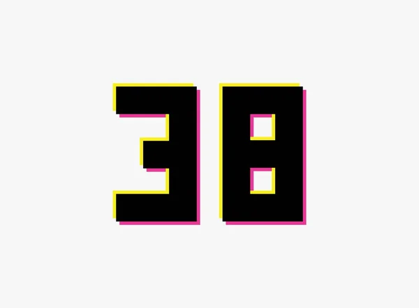 38号矢量设计标志 数字的阴影粉红色和黄色的白色背景 社交媒体 设计元素 创意海报 周年纪念 问候语和网络 — 图库矢量图片