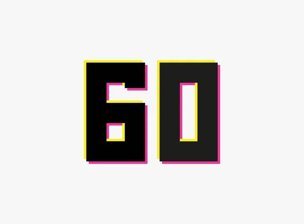 60号矢量设计标志 数字的阴影粉红色和黄色的白色背景 社交媒体 设计元素 创意海报 周年纪念 问候语和网络 — 图库矢量图片