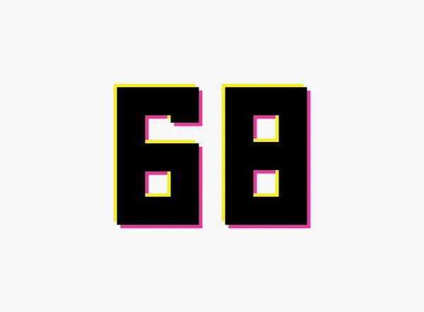68番ベクトルデザインロゴ ダイナミック 分割色 白の背景に番号ピンクと黄色の影 ソーシャルメディア デザイン要素 創造的なポスター 記念日のお祝い 挨拶やウェブのために — ストックベクタ