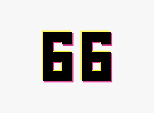 66番ベクトルのデザインロゴ ダイナミック 分割色 白の背景に番号ピンクと黄色の影 ソーシャルメディア デザイン要素 創造的なポスター 記念日のお祝い 挨拶やウェブのために — ストックベクタ