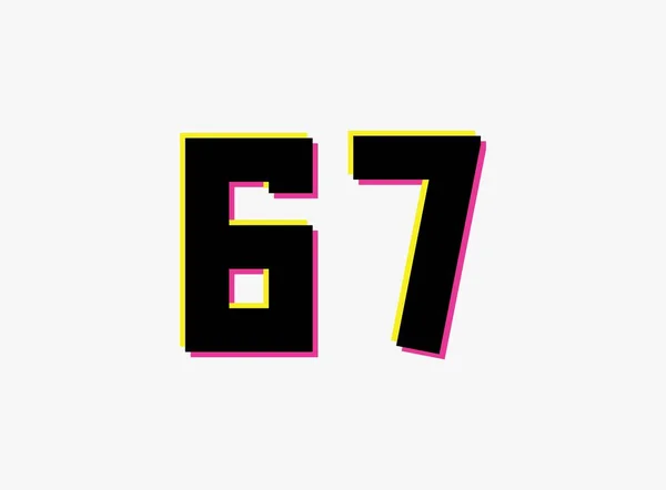 67番のベクターデザインロゴ ダイナミック 分割色 白の背景に番号ピンクと黄色の影 ソーシャルメディア デザイン要素 創造的なポスター 記念日のお祝い 挨拶やウェブのために — ストックベクタ