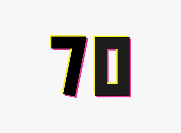 第70个矢量设计标志 数字的阴影粉红色和黄色的白色背景 社交媒体 设计元素 创意海报 周年纪念 问候语和网络 — 图库矢量图片
