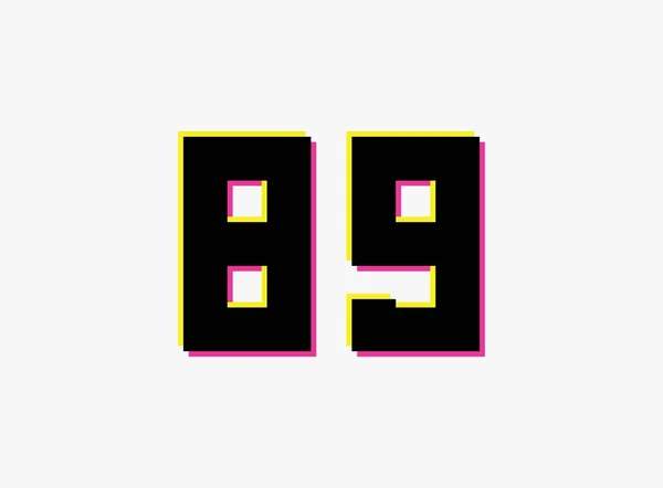 89番のベクターデザインロゴ ダイナミック 分割色 白の背景に番号ピンクと黄色の影 ソーシャルメディア デザイン要素 創造的なポスター 記念日のお祝い 挨拶などのために — ストックベクタ