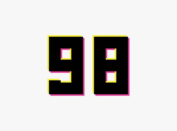 98号矢量设计标志 数字的阴影粉红色和黄色的白色背景 社交媒体 设计元素 创意海报 周年庆祝会 欢迎会等 — 图库矢量图片