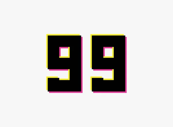 99号矢量设计标志 数字的阴影粉红色和黄色的白色背景 社交媒体 设计元素 创意海报 周年庆祝会 欢迎会等 — 图库矢量图片