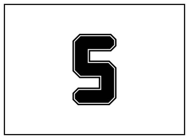 Klasik Amerikan tarzı 5 numara, kolej tarzı yazı tipi. Siyah üniformalı, dış hatları siyah olan bir mektup. Klasik spor yazı tipi. Forma, tişört, basketbol, beyzbol, futbol. İzole vektör