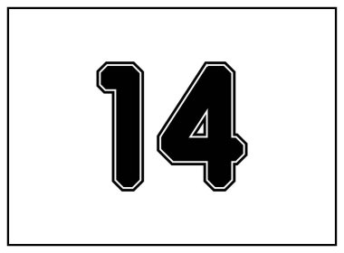 Klasik Amerikan tarzı 14 numara, üniversite tarzı yazı tipi. Siyah üniformalı, dış hatları siyah olan bir mektup. Klasik spor yazı tipi. Forma, tişört, basketbol, beyzbol, futbol. İzole vektör