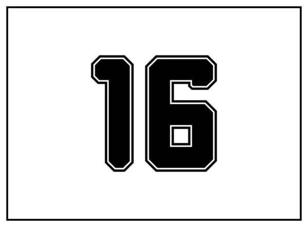 16数古典的なアメリカの大学スタイルのフォント 黒の外側の輪郭線と黒で統一された文字 ヴィンテージスポーツフォント ジャージーのための Tシャツ バスケットボール サッカー 分離ベクトル — ストックベクタ