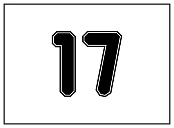 17数古典的なアメリカの大学スタイルのフォント 黒の外側の輪郭線と黒で統一された文字 ヴィンテージスポーツフォント ジャージーのための Tシャツ バスケットボール サッカー 分離ベクトル — ストックベクタ