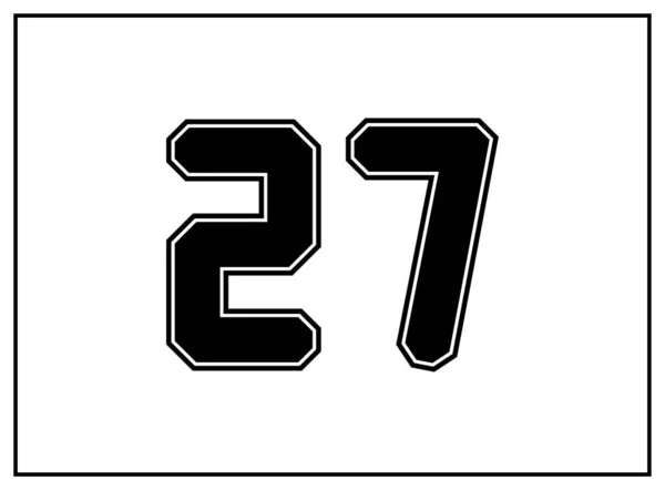 27个数经典美国人 大学风格字体 统一的黑色字母 外面有一条黑色的等高线 老式运动服 分离的病媒 — 图库矢量图片
