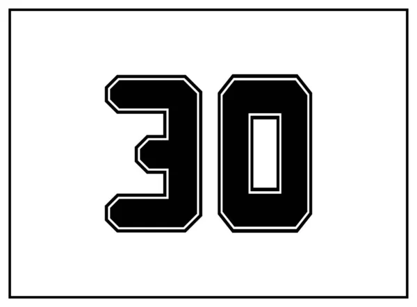 30 numara klasik Amerikan tarzı, üniversite tarzı yazı tipi. Siyah üniformalı, dış hatları siyah olan bir mektup. Klasik spor yazı tipi. Forma, tişört, basketbol, beyzbol, futbol. İzole vektör