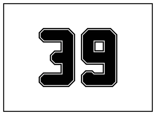 39个数经典美国人 大学风格字体 统一的黑色字母 外面有一条黑色的等高线 老式运动服 分离的病媒 — 图库矢量图片