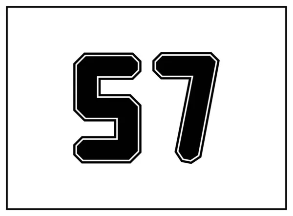 57个数字经典美国 大学风格的字体 统一的黑色字母 外面有一条黑色的等高线 老式运动服 分离的病媒 — 图库矢量图片