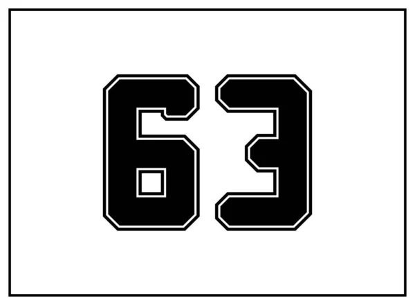 63个数经典美国式 大学式字体 统一的黑色字母 外面有一条黑色的等高线 老式运动服 分离的病媒 — 图库矢量图片
