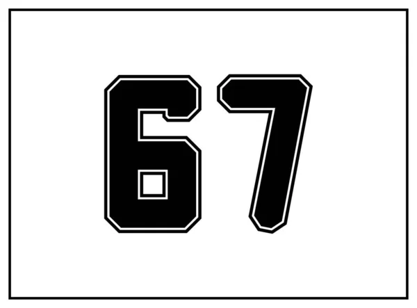 67数古典的なアメリカの大学スタイルのフォント 黒の外側の輪郭線と黒で統一された文字 ヴィンテージスポーツフォント ジャージーのための Tシャツ バスケットボール サッカー 分離ベクトル — ストックベクタ