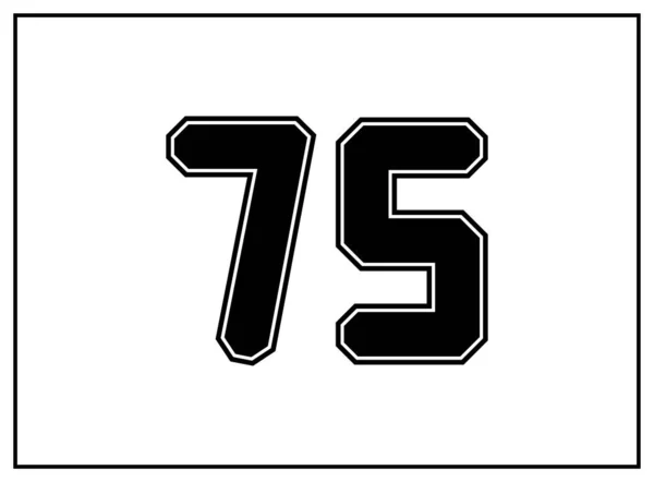 75个数经典美国人 大学风格字体 统一的黑色字母 外面有一条黑色的等高线 老式运动服 分离的病媒 — 图库矢量图片