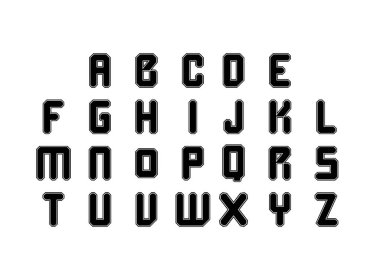 Harf alfabesi seti, klasik Amerikan tarzı, üniversite tarzı yazı tipi. Siyah üniformalı, dış hatları siyah olan bir mektup. Klasik spor yazı tipi. Forma, tişört, basketbol, beyzbol, futbol. İzole vektör  