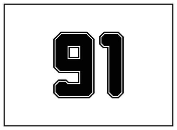 91数古典的なアメリカの大学スタイルのフォント 黒の外側の輪郭線と黒で統一された文字 ヴィンテージスポーツフォント ジャージーのための Tシャツ バスケットボール サッカー 分離ベクトル — ストックベクタ