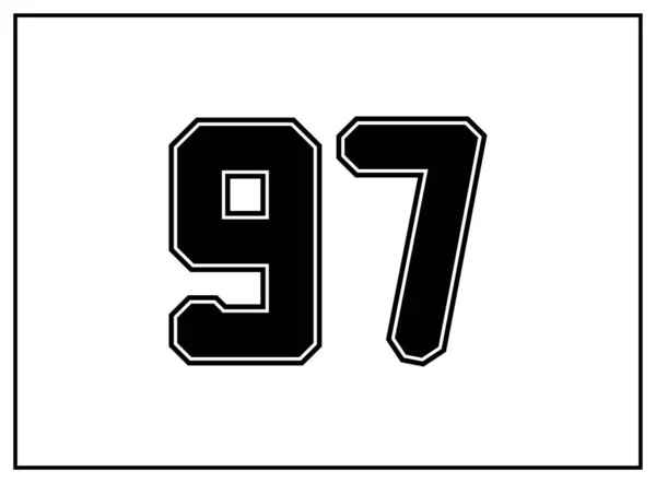 97个数经典美国人 大学风格字体 统一的黑色字母 外面有一条黑色的等高线 老式运动服 分离的病媒 — 图库矢量图片