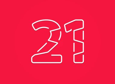 21 numara. Modern moda, yaratıcı tarz tasarımı. Logo, marka etiketi, tasarım unsurları, kurumsal kimlik, uygulama vs. için. vektör illüstrasyonu          