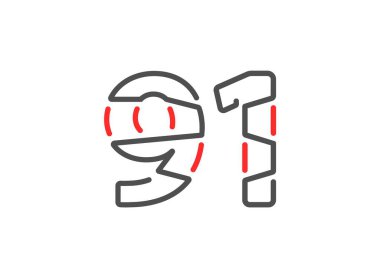 91 vektör numarası. Modern moda, yaratıcı tarz tasarımları. Logo, marka etiketi, tasarım unsurları, kurumsal kimlik, uygulama vs. için. İzole vektör illüstrasyonu          