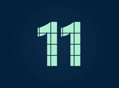 11 numara, vektör desing font. Bıçakla kesilmiş. Logo, marka etiketi, tasarım unsurları, şirket kimliği, uygulama ve daha fazlası için. İzole Edilmiş 10 Ekim illüstrasyonu