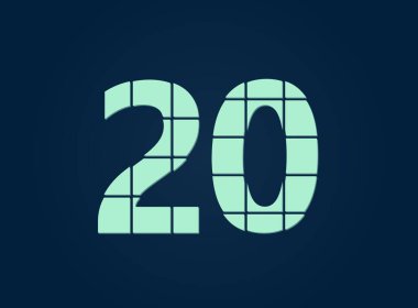 20 numara, vektör desing font. Bıçakla kesilmiş. Logo, marka etiketi, tasarım unsurları, şirket kimliği, uygulama ve daha fazlası için. İzole Edilmiş 10 Ekim illüstrasyonu