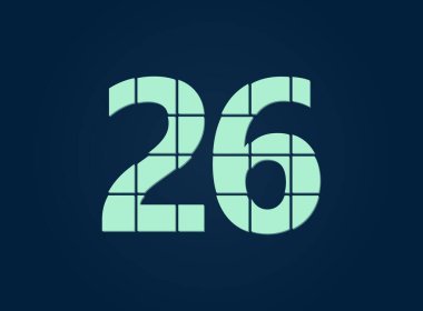 26 numara, vektör desing font. Bıçakla kesilmiş. Logo, marka etiketi, tasarım unsurları, şirket kimliği, uygulama ve daha fazlası için. İzole Edilmiş 10 Ekim illüstrasyonu