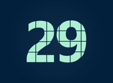 29 numara, vektör desing font. Bıçakla kesilmiş. Logo, marka etiketi, tasarım unsurları, şirket kimliği, uygulama ve daha fazlası için. İzole Edilmiş 10 Ekim illüstrasyonu