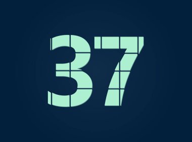 37 numara, vektör desing font. Bıçakla kesilmiş. Logo, marka etiketi, tasarım unsurları, şirket kimliği, uygulama ve daha fazlası için. İzole Edilmiş 10 Ekim illüstrasyonu